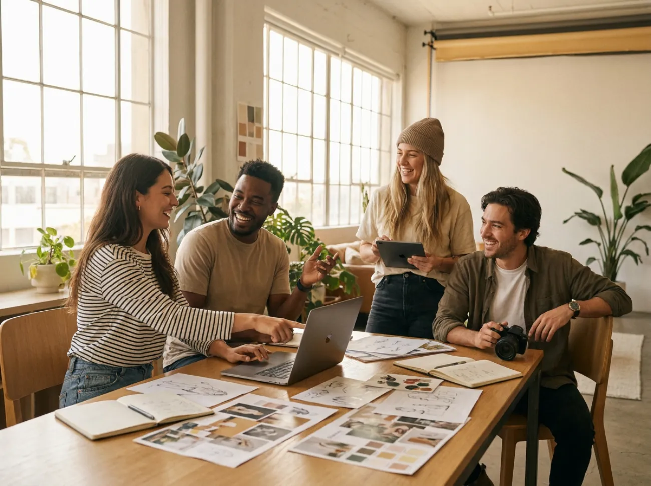 Team bei der Arbeit an digitalen Medien